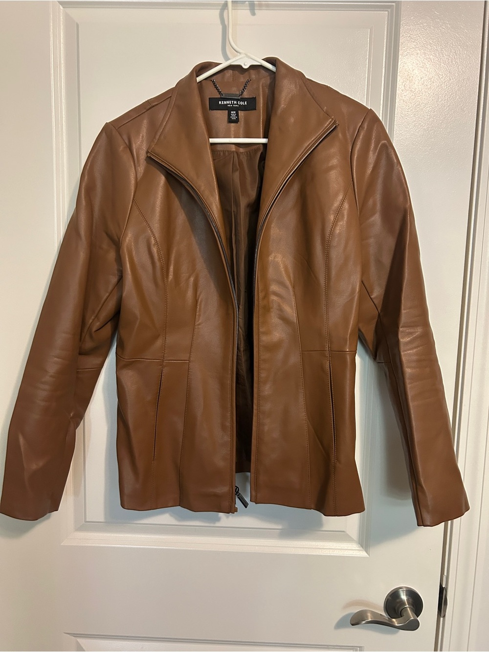Kenneth Cole Camel Brown Leather Zip Jacket